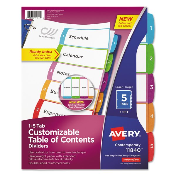 Avery Dennison Table of Contents Index Dividers, Pk5 11840